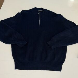 100% Cashmere Hawico Navy Blue Quarter Zip Sweater
